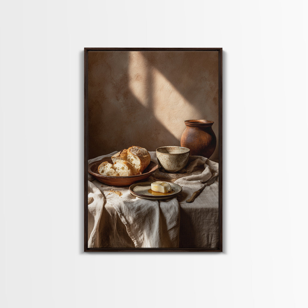 Fresh Bread with Butter and Honey Framed Canvas Print, Kitchen Art, Boho Decor, Kitchen Decor, Abstract Art, Kitchen, KIT-2x3-26
