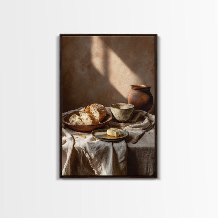 Fresh Bread with Butter and Honey Framed Canvas Print, Kitchen Art, Boho Decor, Kitchen Decor, Abstract Art, Kitchen, KIT-2x3-26