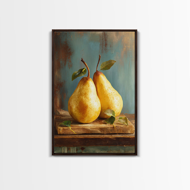 Farmhouse Pears on a Wooden Board Framed Canvas Print, Kitchen Art, Wall Decor, Kitchen Decor, Abstract Art, Kitchen, KIT-2x3-41