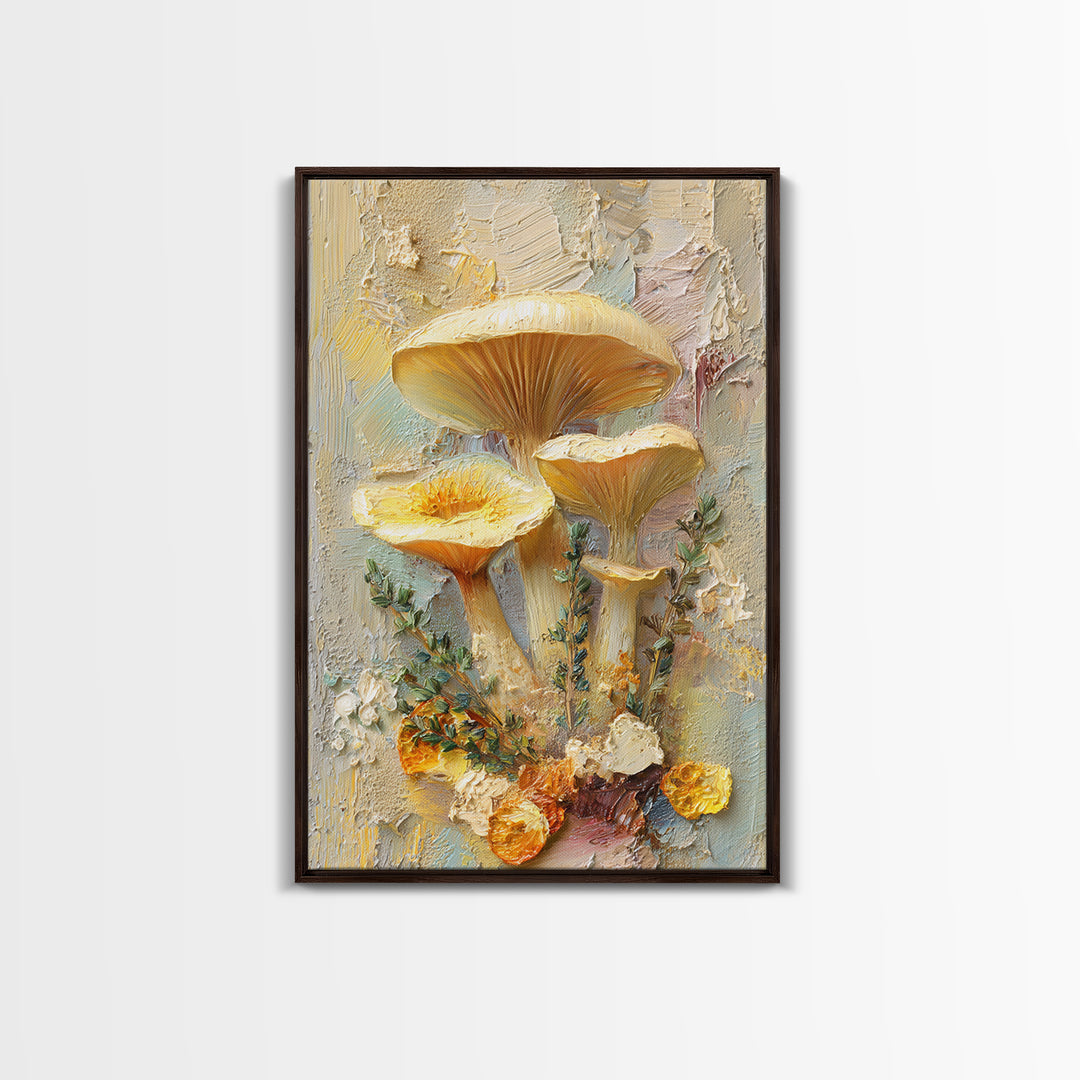 Mushrooms and Thyme Botanical Study Framed Canvas Print, Kitchen Art, Wall Art, Kitchen Decor, Kitchen, Kitchen Wall Art, KIT-2x3-47