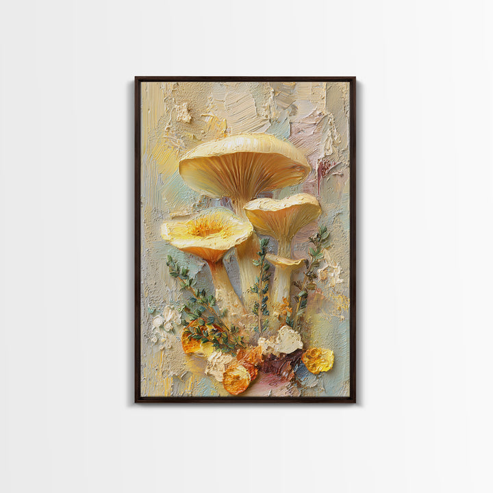 Mushrooms and Thyme Botanical Study Framed Canvas Print, Kitchen Art, Wall Art, Kitchen Decor, Kitchen, Kitchen Wall Art, KIT-2x3-47