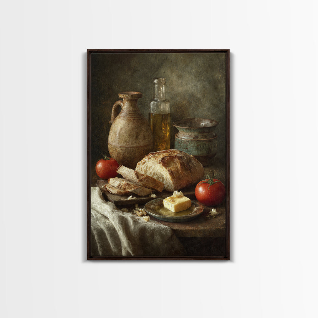 Fresh Bread with Butter and Honey Framed Canvas Print, Kitchen Art, Kitchen, Kitchen Decor, Watercolor Art, Kitchen, KIT-2x3-74