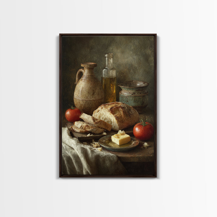 Fresh Bread with Butter and Honey Framed Canvas Print, Kitchen Art, Kitchen, Kitchen Decor, Watercolor Art, Kitchen, KIT-2x3-74