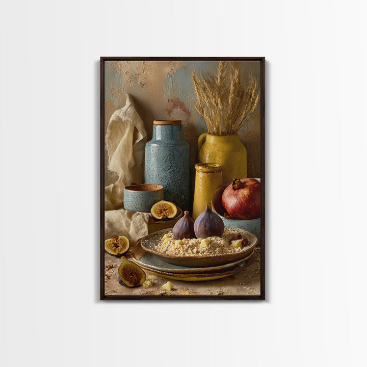 Figs Pomegranates and Linen Composition Framed Canvas Print, Kitchen Art, Wall Decor, Kitchen Decor, Abstract Art, Kitchen, KIT-2x3-78