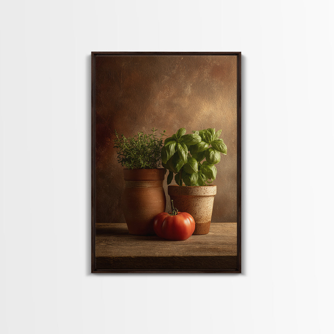 Fresh Herbs in Terracotta Pots Canvas Print, Kitchen Art, Digital Print, Kitchen Decor, Oil Painting, Kitchen, Kitchen Print, KIT-2x3-81