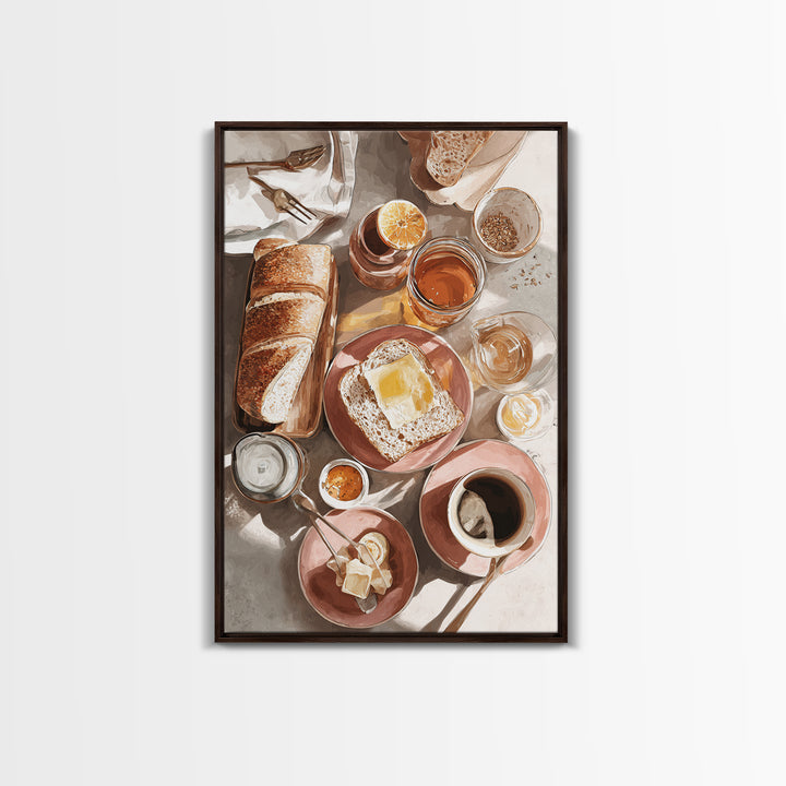 Fresh Bread with Butter and Honey Framed Canvas Print, Kitchen Art, Kitchen, Kitchen Decor, Watercolor Art, Kitchen, KIT-2x3-98