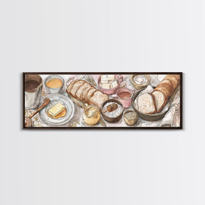 Fresh Bread with Butter and Honey Framed Canvas Print, Kitchen Art, Home Decor, Kitchen Decor, Fine Art, Kitchen, Digital Print, KIT-3x1-10
