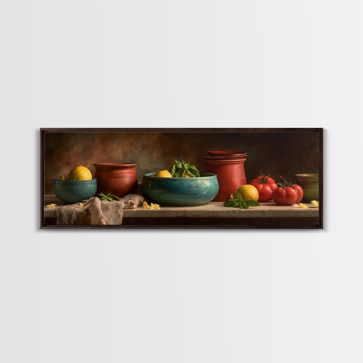 Lemons and Blue Ceramic Bowl Still Life Framed Canvas Print, Kitchen Art, Printable Wall Art, Kitchen Decor, Fine Art, Kitchen, KIT-3x1-18