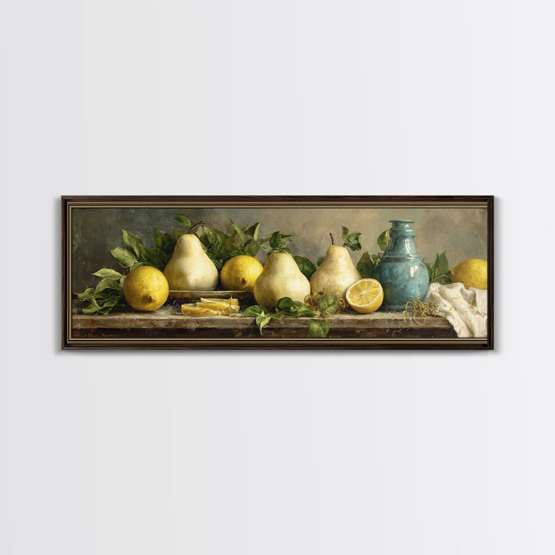 Farmhouse Pears on a Wooden Board Canvas Print, Kitchen Art, Modern Art, Kitchen Decor, Abstract Art, Kitchen, Neutral Decor, KIT-3x1-25
