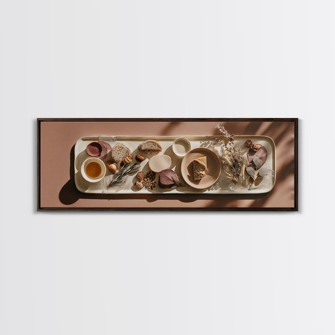 Chef Knives and Herbs Arranged as Graphic Canvas Print, Kitchen Art, Art Deco, Kitchen Decor, Watercolor Art, Kitchen, KIT-3x1-26