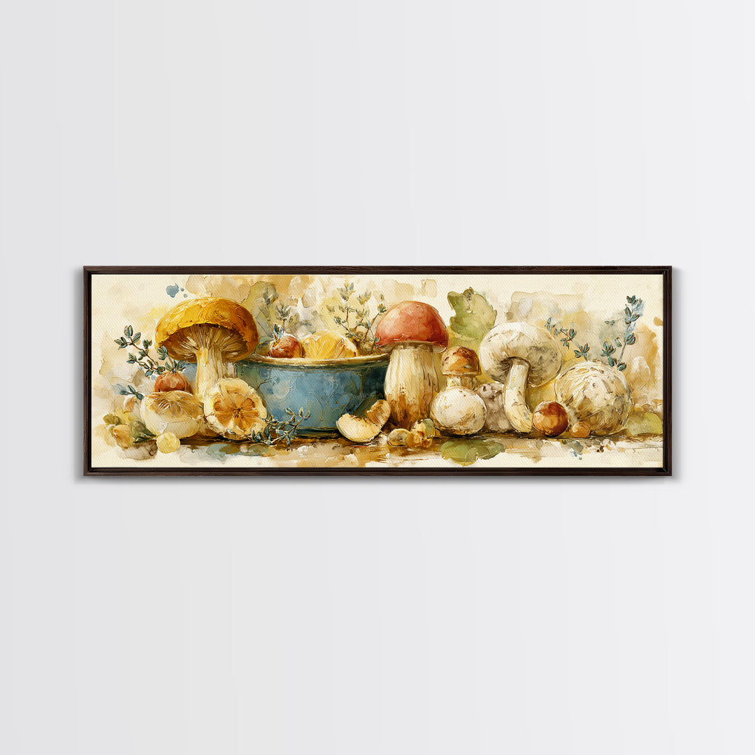 Mushrooms and Thyme Botanical Study Canvas Print, Kitchen Art, Luxury Decor, Kitchen Decor, Fine Art, Kitchen, Art Prints, KIT-3x1-31