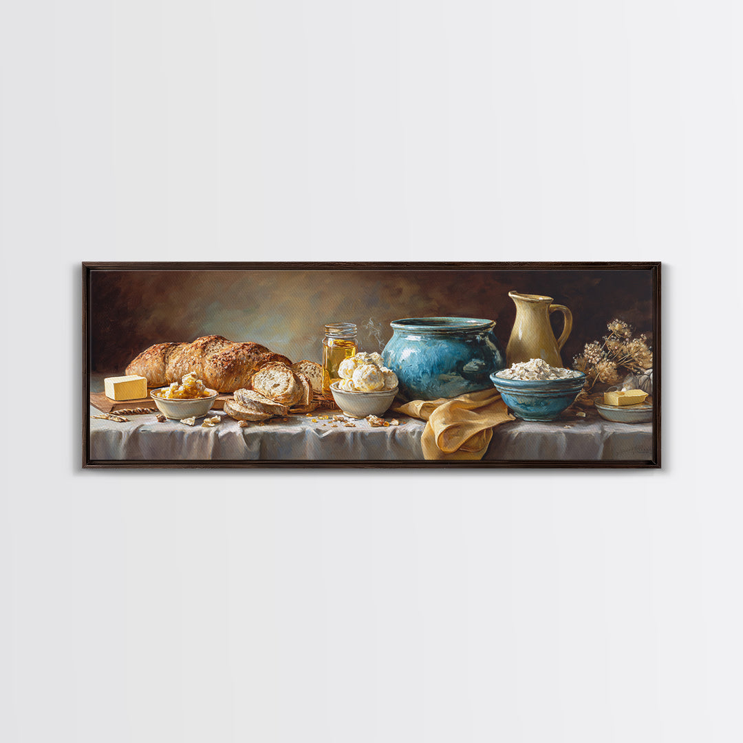 Fresh Bread with Butter and Honey Canvas Print, Kitchen Art, Art Prints, Kitchen Decor, Abstract Art, Kitchen, Modern Art, KIT-3x1-34