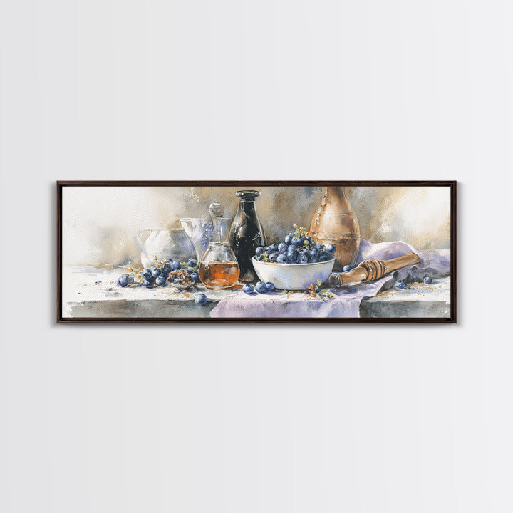 Blueberries in a White Bowl Canvas Print, Kitchen Art, Art Print, Kitchen Decor, Fine Art, Kitchen, Art Prints, Digital Art, KIT-3x1-35