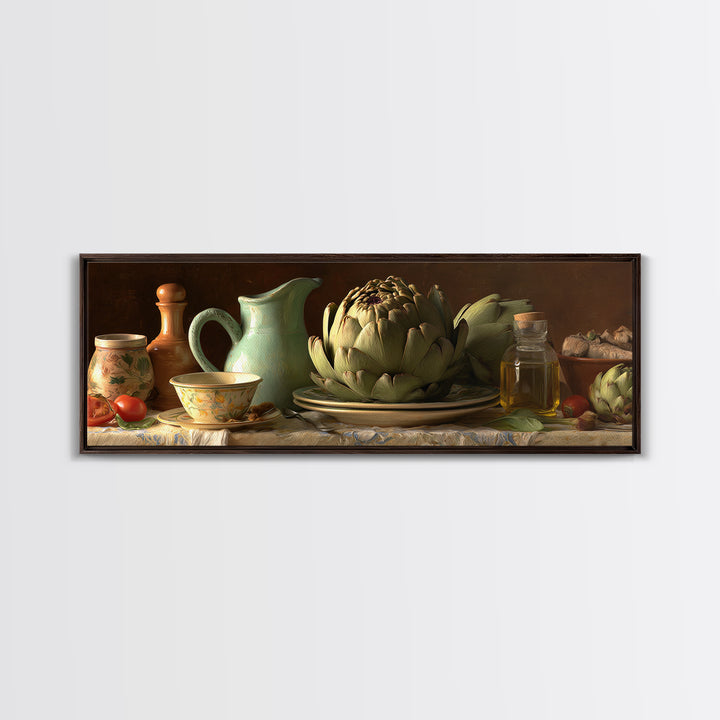 Artichoke Closeup in Painterly Green Tones Canvas Print, Kitchen Art, Bar Cart Decor, Kitchen Decor, Fine Art, Kitchen, KIT-3x1-36