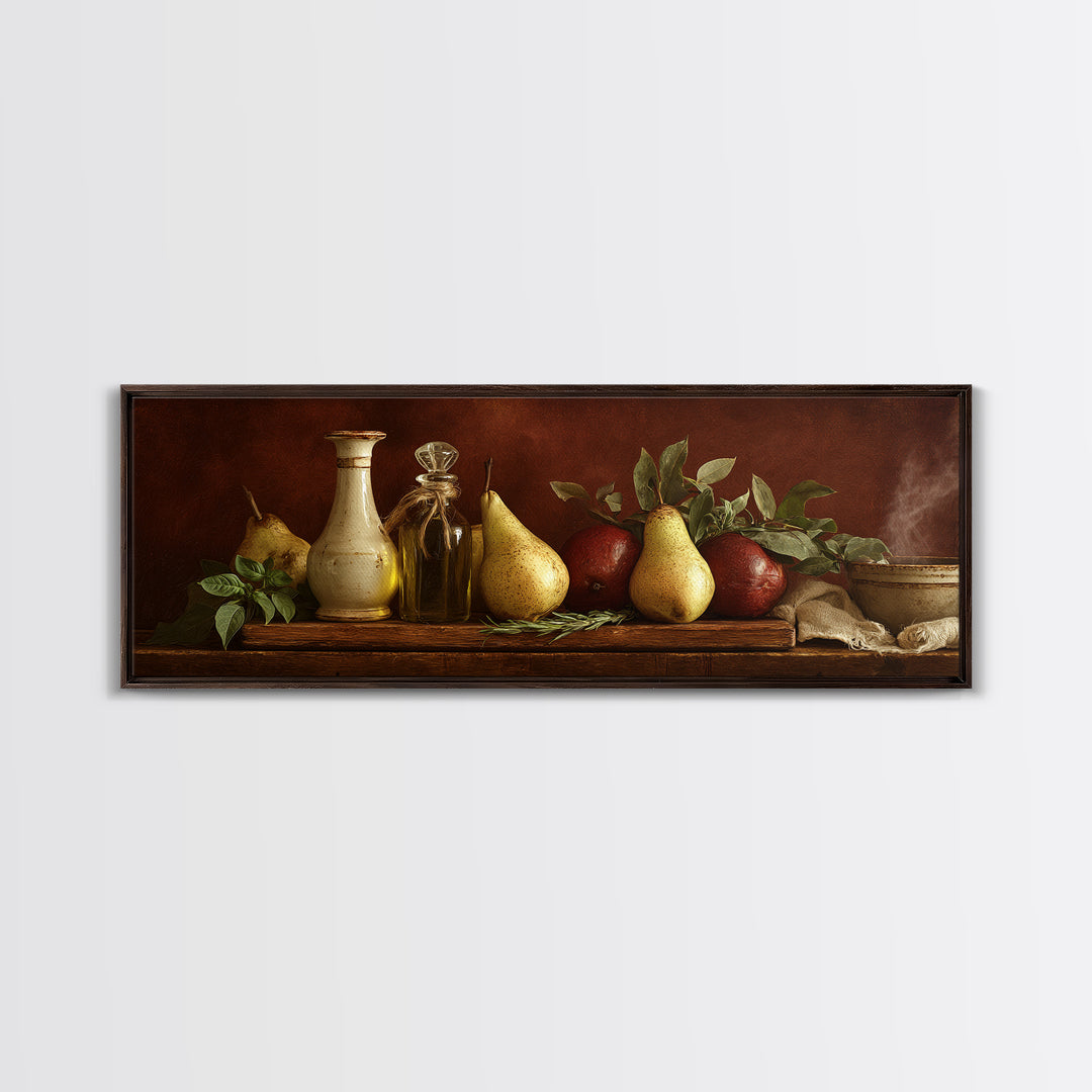 Farmhouse Pears on a Wooden Board Canvas Print, Kitchen Art, Modern Art, Kitchen Decor, Abstract Art, Kitchen, Neutral Decor, KIT-3x1-49