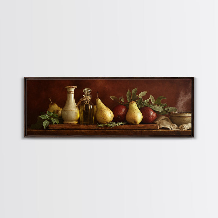 Farmhouse Pears on a Wooden Board Canvas Print, Kitchen Art, Modern Art, Kitchen Decor, Abstract Art, Kitchen, Neutral Decor, KIT-3x1-49