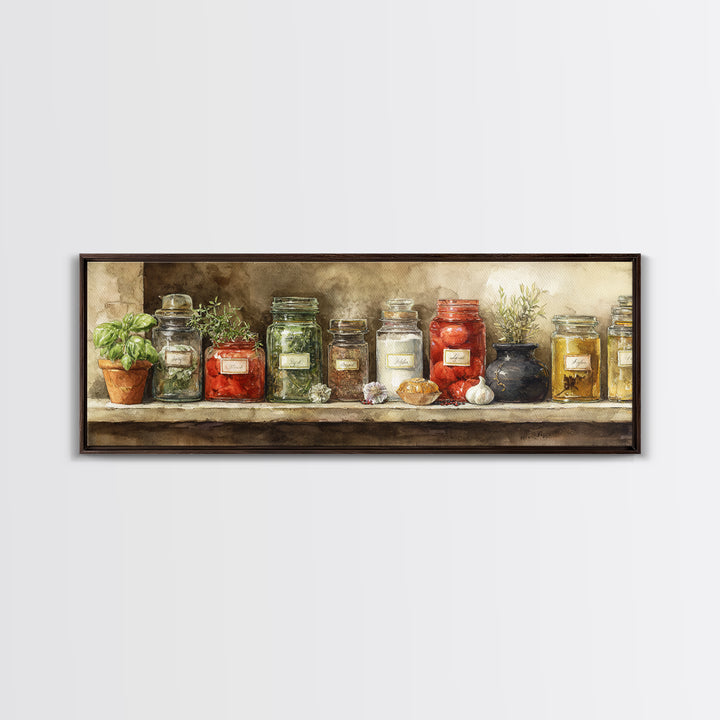 Watercolor Spice Jars Without Readable Labels Canvas Print, Kitchen Art, Kitchen Decor, Kitchen, Kitchen Art Print, KIT-3x1-5