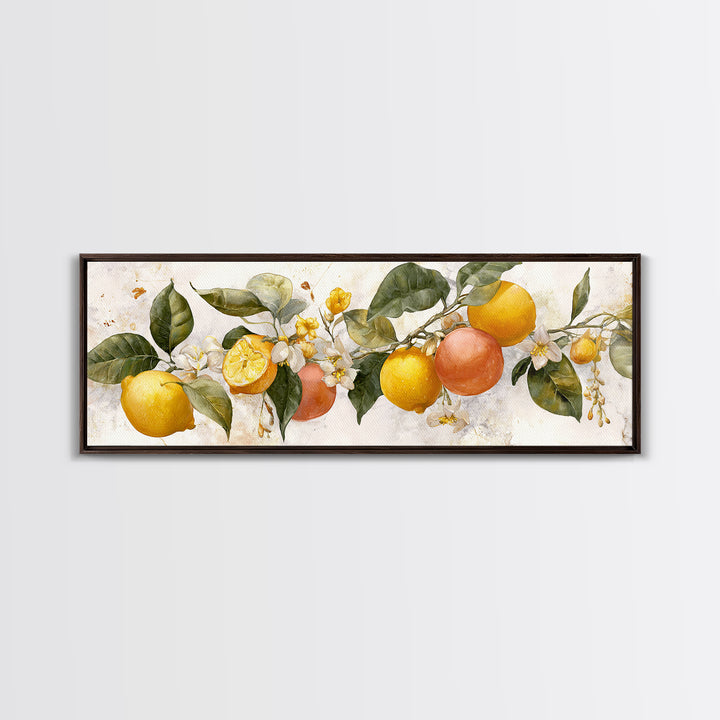 Orange Citrus Botanical Branch Framed Canvas Print, Kitchen Art, Kitchen Decor, Oil Painting, Kitchen, Kitchen Wall Decor, KIT-3x1-51