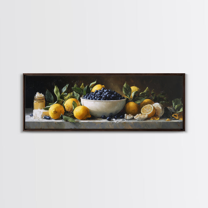 Blueberries in a White Bowl Framed Canvas Print, Kitchen Art, Wall Art, Kitchen Decor, Fine Art, Kitchen, Kitchen Wall Art, KIT-3x1-59
