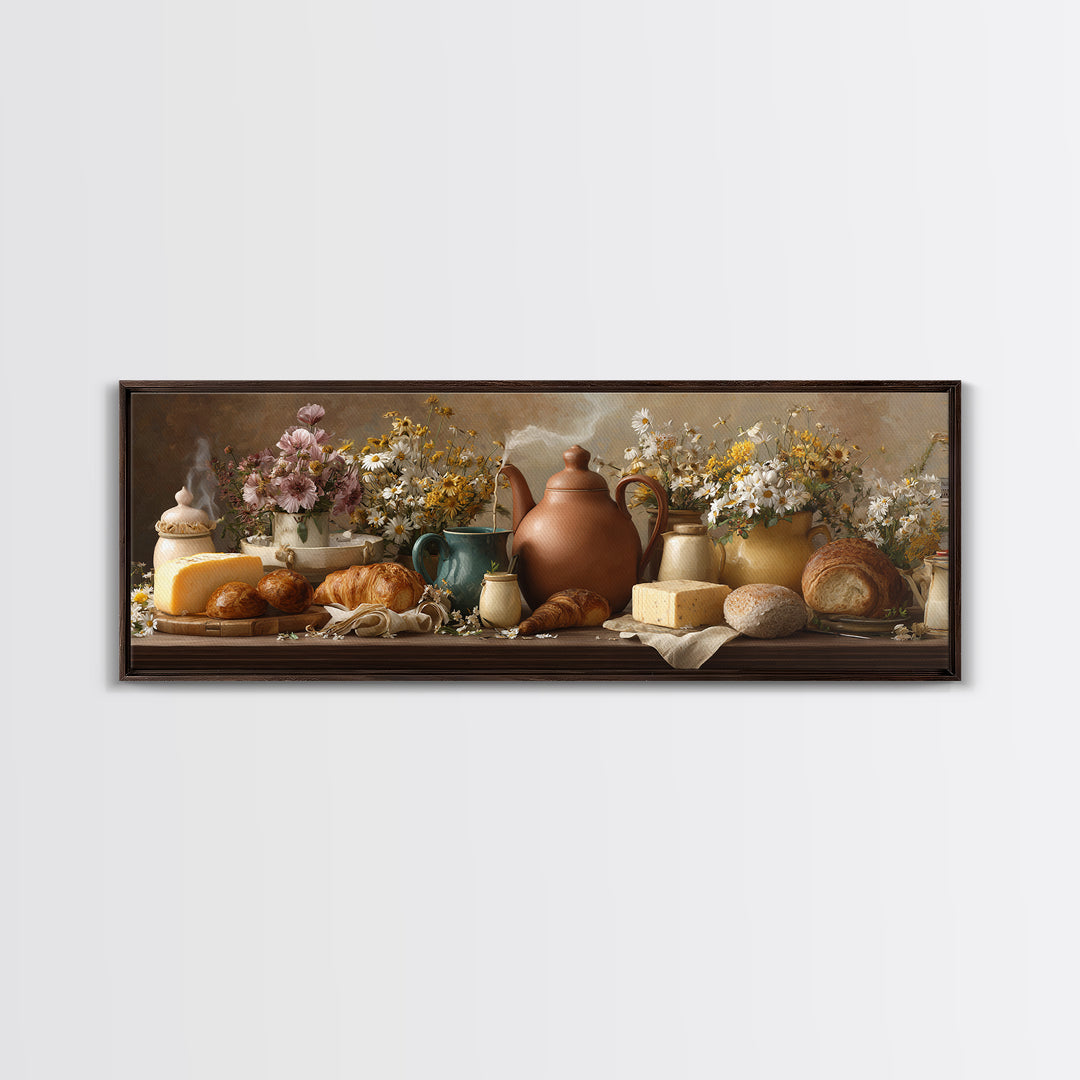 Tea Kettle with Steam and Wildflowers Canvas Print, Kitchen Art, Coffee Art, Kitchen Decor, Fine Art, Kitchen, Fine Art Print, KIT-3x1-6
