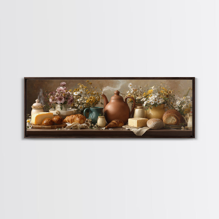 Tea Kettle with Steam and Wildflowers Canvas Print, Kitchen Art, Coffee Art, Kitchen Decor, Fine Art, Kitchen, Fine Art Print, KIT-3x1-6