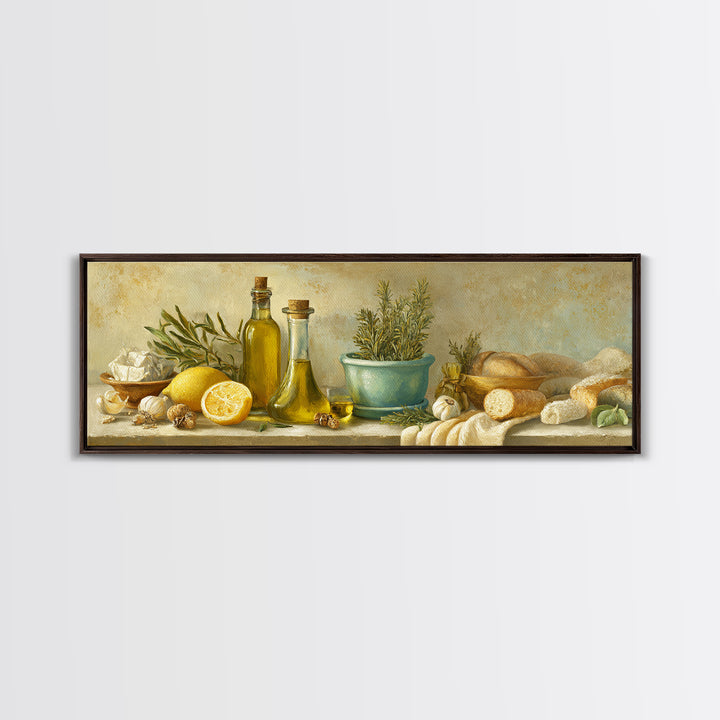Olive Oil Bottle and Rosemary Branch Framed Canvas Print, Kitchen Art, Trendy Wall Art, Kitchen Decor, Fine Art, Kitchen, KIT-3x1-69
