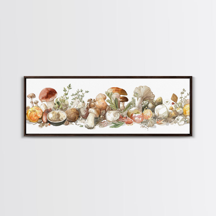Mushrooms and Thyme Botanical Study Framed Canvas Print, Kitchen Art, Neutral Decor, Kitchen Decor, Fine Art, Kitchen, KIT-3x1-7