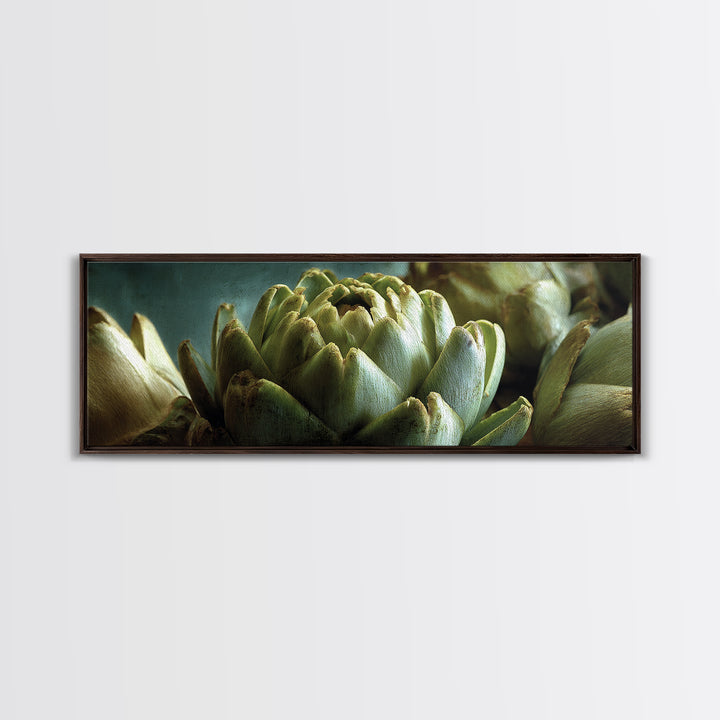 Artichoke Closeup in Painterly Green Tones Framed Canvas Print, Kitchen Art, Kitchen, Kitchen Decor, Fine Art, Kitchen, KIT-3x1-84