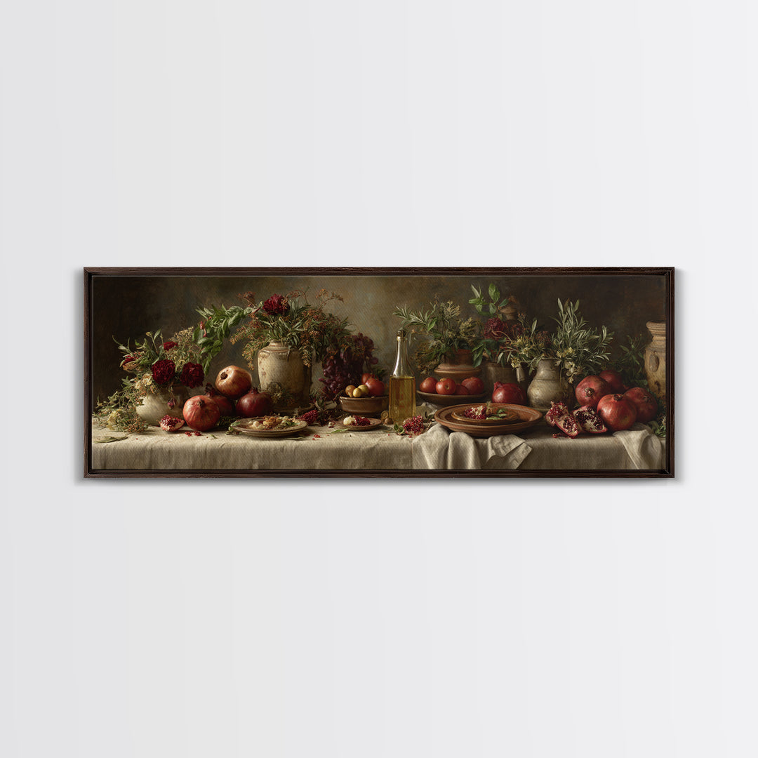 Figs Pomegranates and Linen Composition Canvas Print, Kitchen Art, Digital Wall Art, Kitchen Decor, Abstract Art, Kitchen, KIT-3x1-86