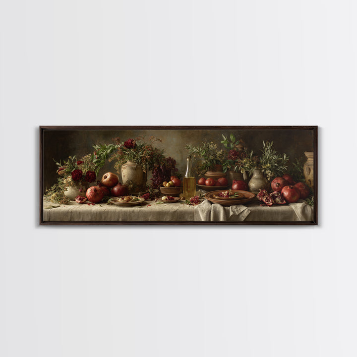 Figs Pomegranates and Linen Composition Canvas Print, Kitchen Art, Digital Wall Art, Kitchen Decor, Abstract Art, Kitchen, KIT-3x1-86