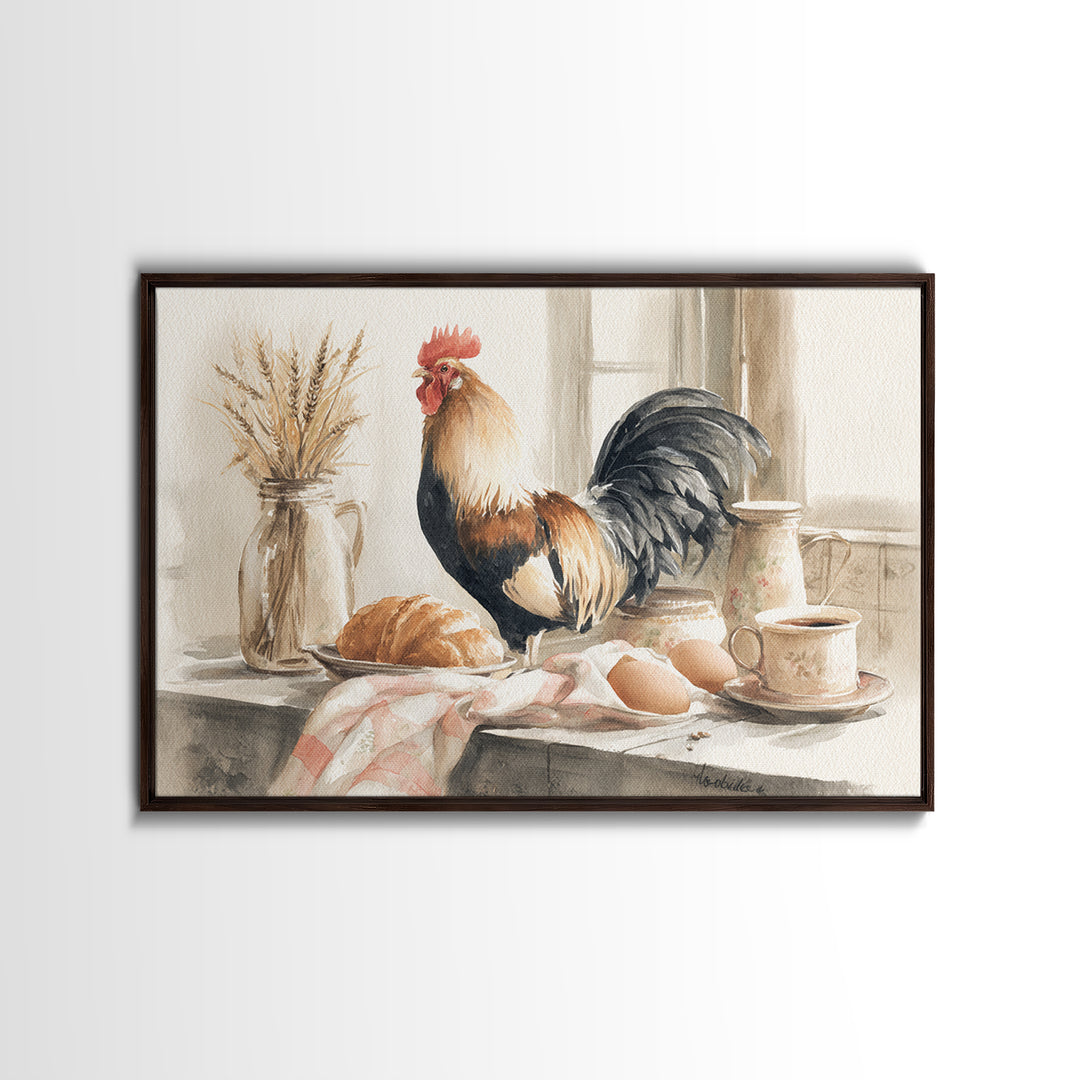 Rooster Portrait for Country Kitchen Charm Framed Canvas Print, Kitchen Art, Printable Art, Kitchen Decor, Oil Painting, KIT-3x2-20