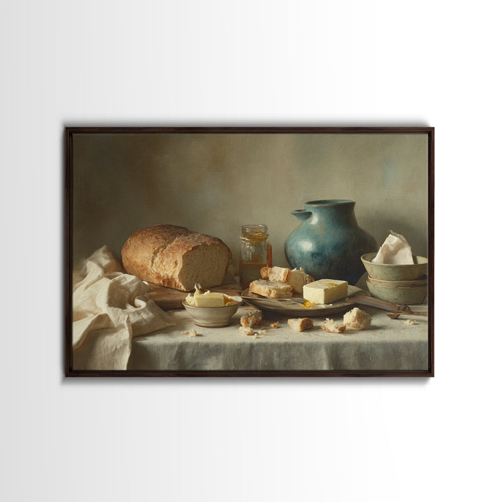 Fresh Bread with Butter and Honey Canvas Print, Kitchen Art, Printable Wall Art, Kitchen Decor, Oil Painting, Kitchen, KIT-3x2-22