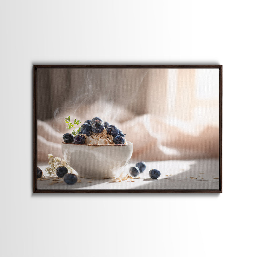 Blueberries in a White Bowl Framed Canvas Print, Kitchen Art, Kitchen Decor, Kitchen, Kitchen Art Print, Bar Cart Decor, KIT-3x2-23