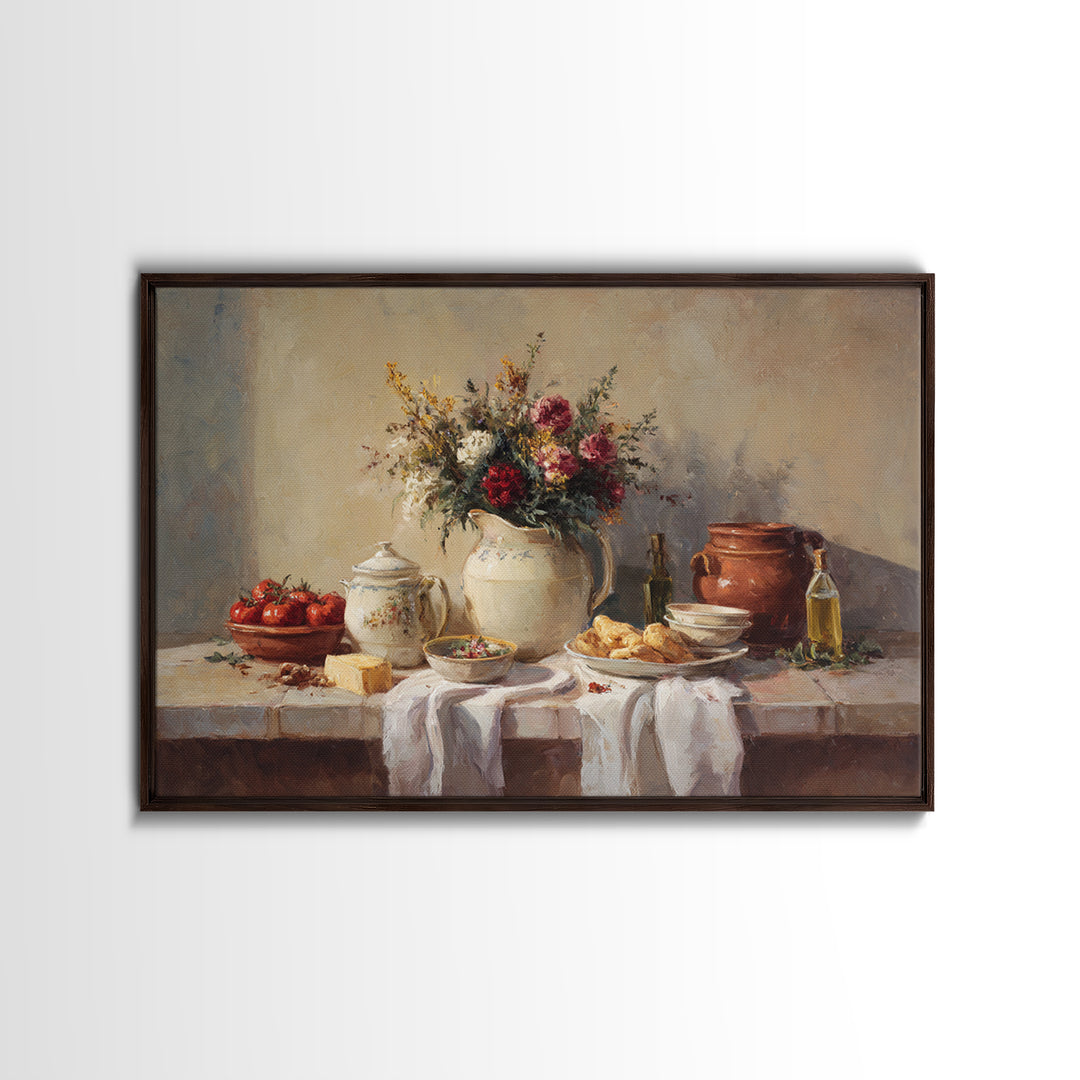 Floral Bouquet in a Kitchen Pitcher Canvas Print, Kitchen Art, Kitchen Decor, Kitchen, Kitchen Art Print, Bar Cart Decor, KIT-3x2-52