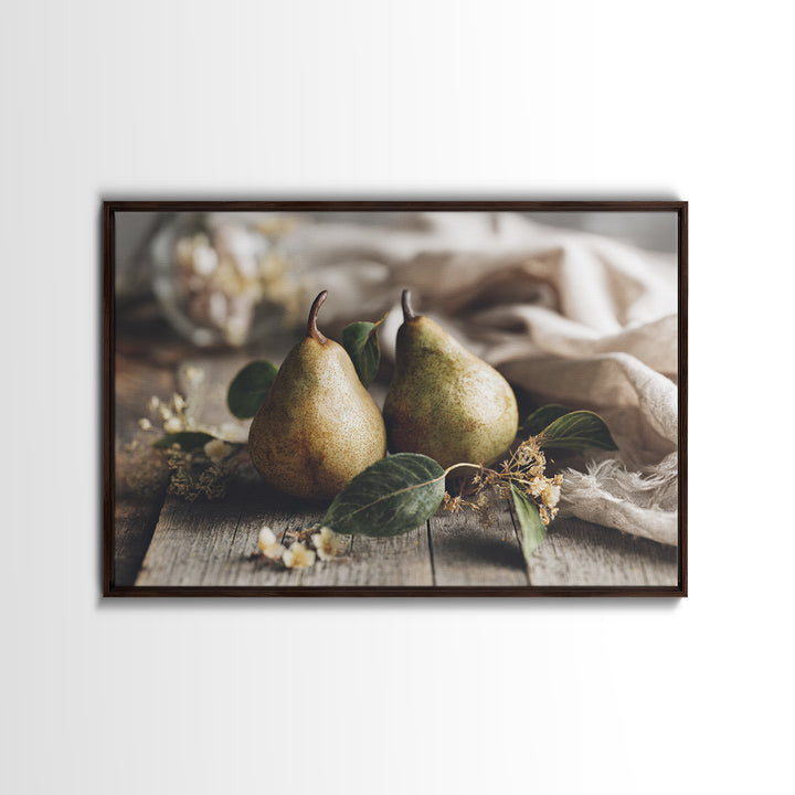 Farmhouse Pears on a Wooden Board Canvas Print, Kitchen Art, Coffee Art, Kitchen Decor, Oil Painting, Kitchen, Fine Art Print, KIT-3x2-61