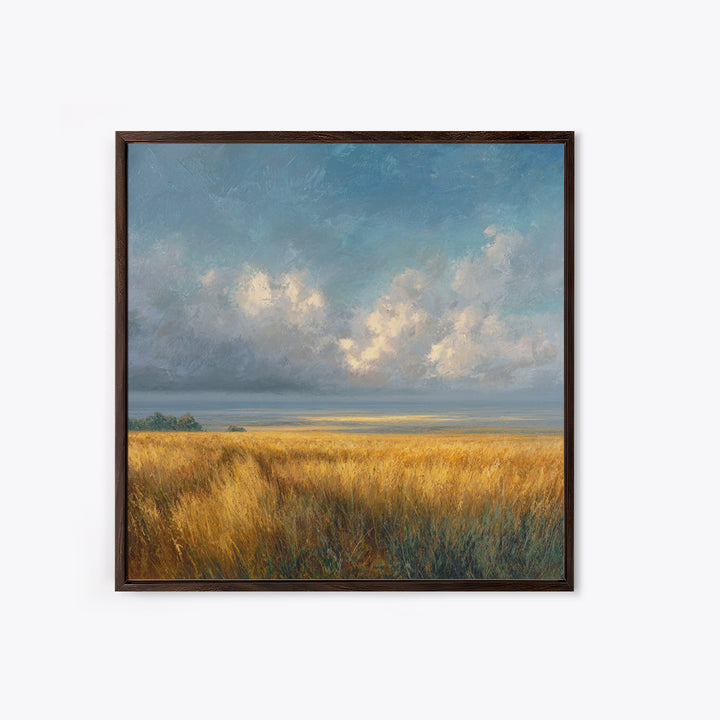 Golden Wheat Field Beneath Huge Clouds Framed Canvas Print, Landscape Art, Wall Art Print, Living Room Decor, Fine Art, Horizon, LAN-1x1-24