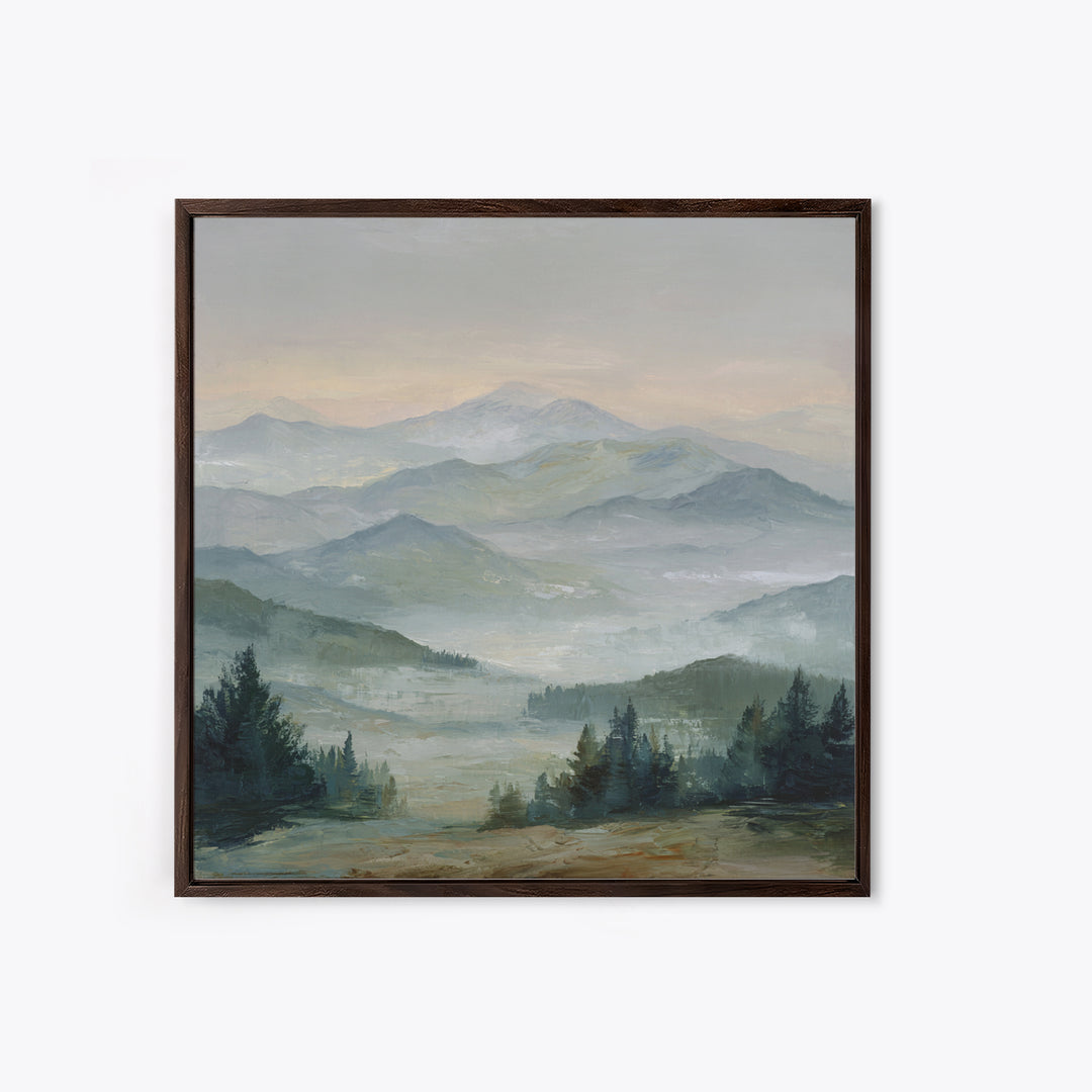 Misty Mountain Valley at Sunrise Canvas Print, Landscape Art, Room Decor, Living Room Decor, Fine Art, Horizon, LAN-1x1-25