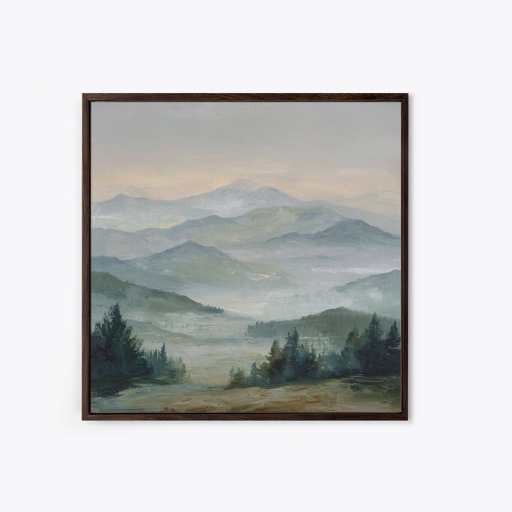Misty Mountain Valley at Sunrise Canvas Print, Landscape Art, Room Decor, Living Room Decor, Fine Art, Horizon, LAN-1x1-25