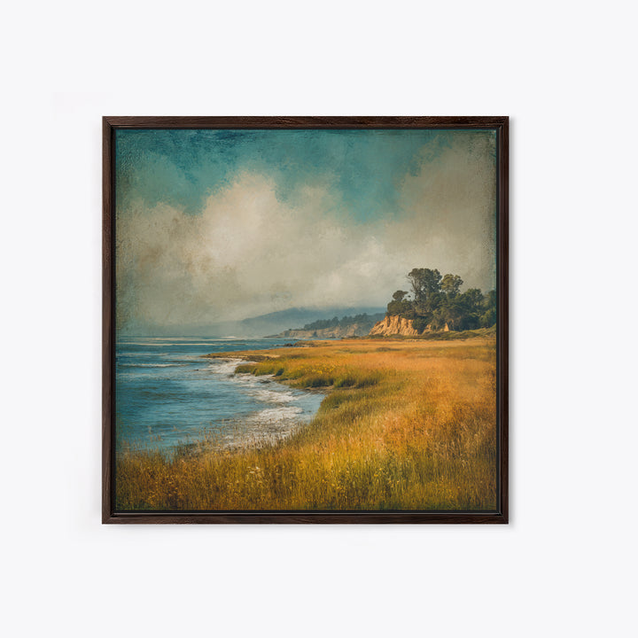 Coastal Cliffs with Crashing Waves Framed Canvas Print, Landscape Art, Gallery Decor, Living Room Decor, Fine Art, Horizon, LAN-1x1-32