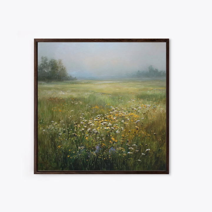 Sunlit Meadow with Wildflowers Framed Canvas Print, Landscape Art, Boho Decor, Living Room Decor, Fine Art, Horizon, Art Prints, LAN-1x1-37