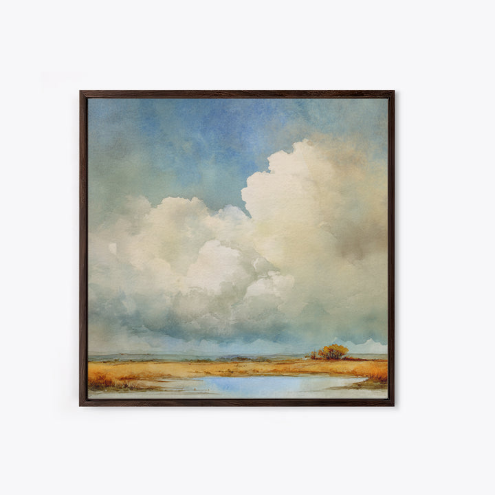 Storm Clouds over an Open Prairie Framed Canvas Print, Landscape Art, Floral Wall Art, Living Room Decor, Fine Art, Horizon, LAN-1x1-51