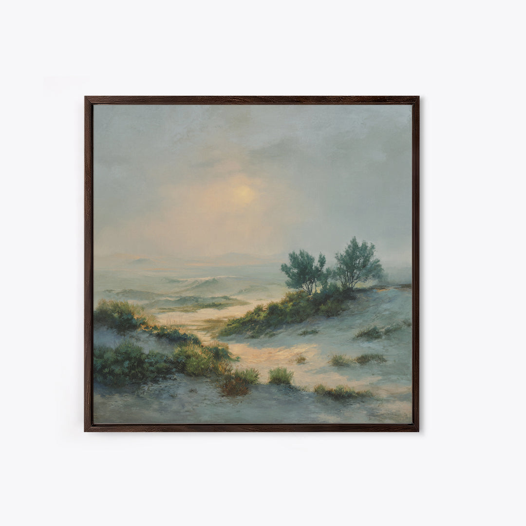 Desert Dunes under Pale Moon Canvas Print, Landscape Art, Gallery Decor, Living Room Decor, Fine Art, Horizon, Wall Art, LAN-1x1-59
