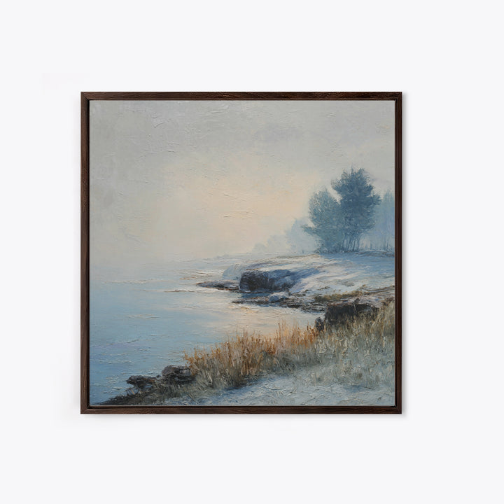 Fjord Landscape with Icy Blue Water Canvas Print, Landscape Art, Luxury Decor, Living Room Decor, Horizon, Digital Art, LAN-1x1-87