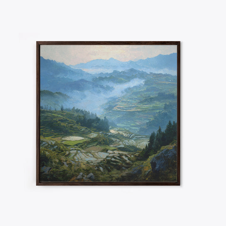 Rice Terraces Glowing Canvas Print, Landscape Art, Neutral Decor, Living Room Decor, Oil Painting, Horizon, Home Decor, LAN-1x1-90