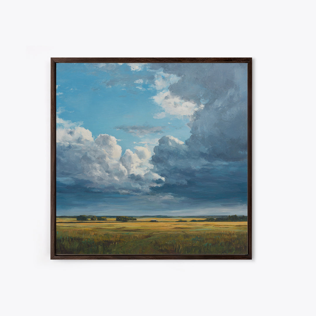 Storm Clouds over an Open Prairie Canvas Print, Landscape Art, Decor, Living Room Decor, Oil Painting, Horizon, LAN-1x1-99