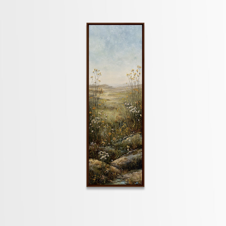 Sunlit Meadow with Wildflowers Canvas Print, Landscape Art, Modern Art, Living Room Decor, Fine Art, Horizon, Contemporary Art, LAN-1x3-1