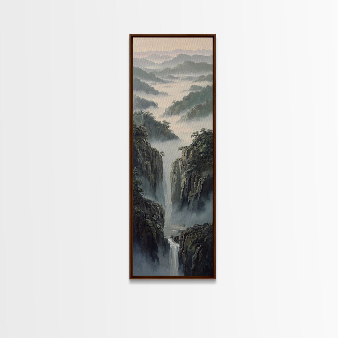 Tropical Jungle Waterfall Canvas Print, Landscape Art, Living Room Wall Art, Living Room Decor, Oil Painting, Horizon, LAN-1x3-100