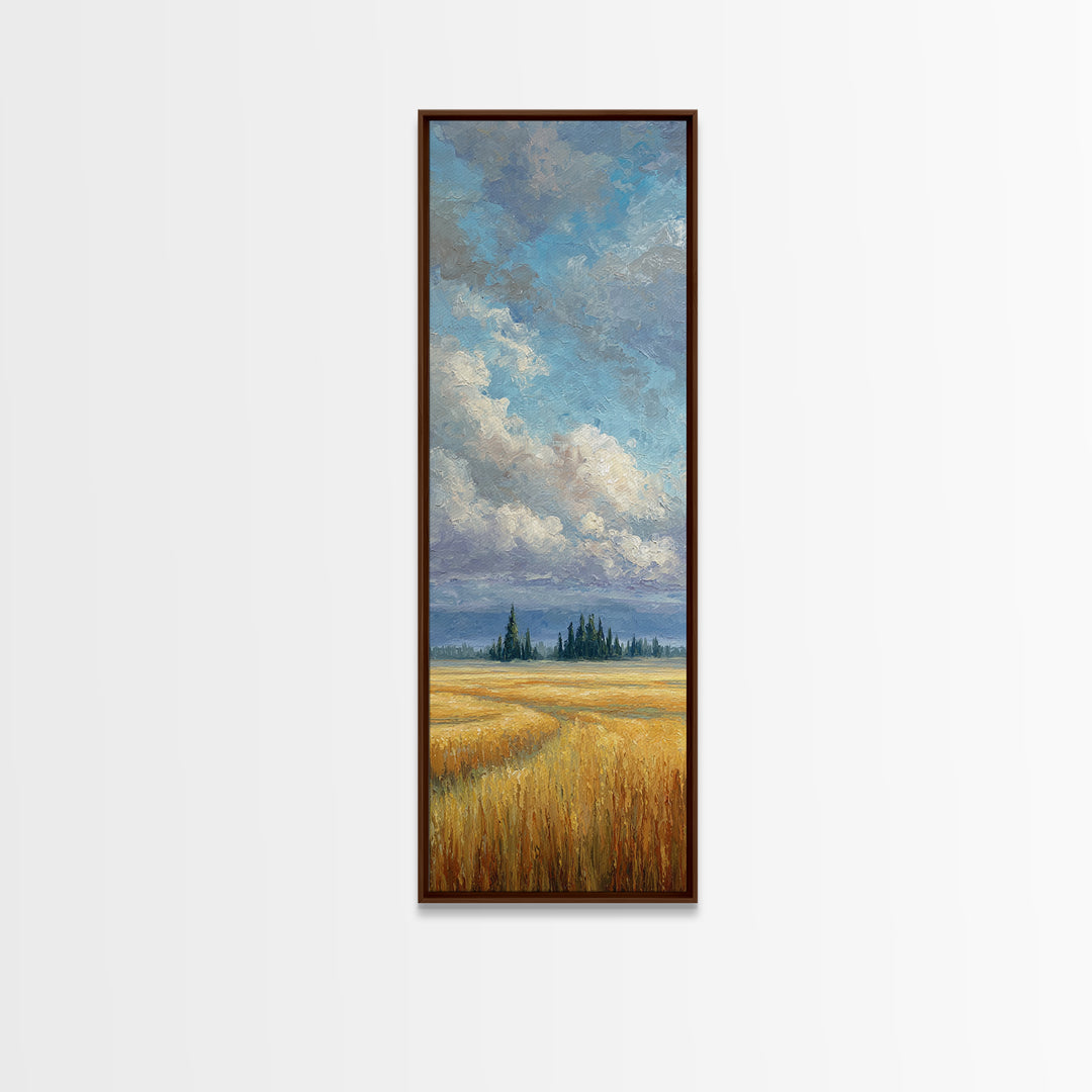 Golden Wheat Field Beneath Huge Clouds Canvas Print, Landscape Art, Wall Art, Living Room Decor, Horizon, Framed Wall Art, LAN-1x3-12
