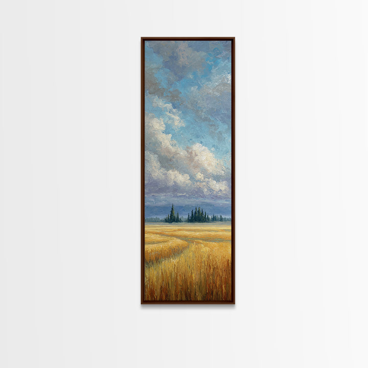 Golden Wheat Field Beneath Huge Clouds Canvas Print, Landscape Art, Wall Art, Living Room Decor, Horizon, Framed Wall Art, LAN-1x3-12