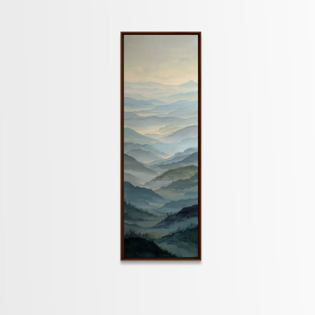 Misty Mountain Valley at Sunrise Canvas Print, Landscape Art, Minimalist Decor, Living Room Decor, Oil Painting, Horizon, LAN-1x3-13
